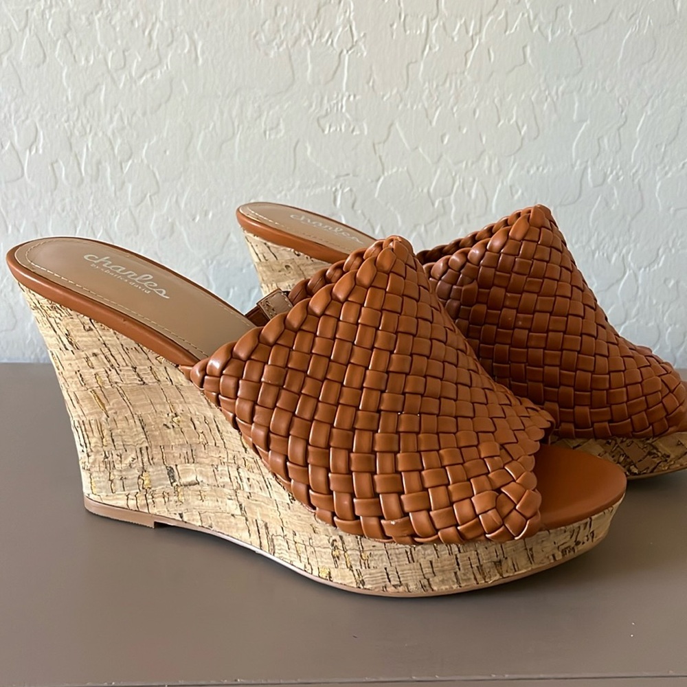 Charles By Charles David Tan Woven Wedge Sandals